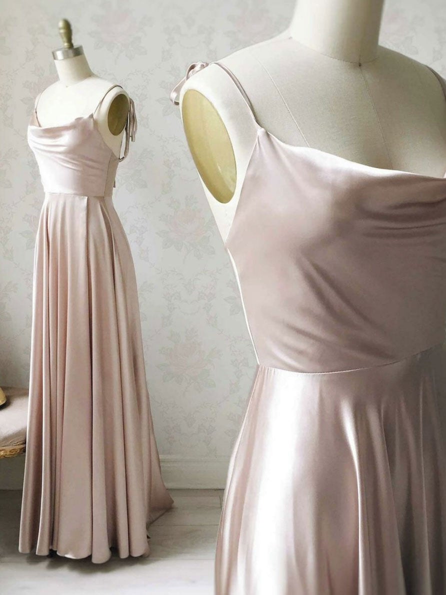 Simple pink satin long Corset Prom dress , satin evening dress outfit, Prom Dresses Gowns