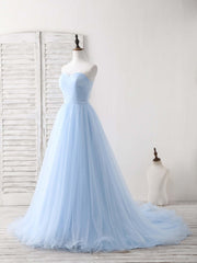 Simple Sweetheart Blue Tulle Long Corset Prom Dress Blue Evening Dress outfit, Bridesmaid Dresses Convertable