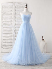 Simple Sweetheart Blue Tulle Long Corset Prom Dress Blue Evening Dress outfit, Bridesmaids Dresses Convertible