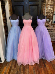Simple tulle sequin long Corset Prom dress, tulle Corset Formal dress outfit, Prom Dresses Store