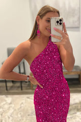 Sparkly Hot Pink Mermaid Sequins Long Corset Prom Dress outfits, Sparkly Hot Pink Mermaid Sequins Long Prom Dress