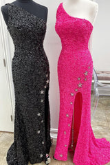 Sparkly Mermaid Hot Pink Stars Sequins Corset Prom Dress outfits, Sparkly Mermaid Hot Pink Stars Sequins Prom Dress