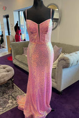 Sparkly Pink Sequin Long Mermaid Corset Corset Prom Dress outfits, Sparkly Pink Sequin Long Mermaid Corset Prom Dress