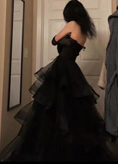 Sweetheart Black Rufflue Long Corset Prom Evening Dress outfit, Formal Dress Style