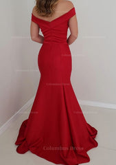 Trumpet/Mermaid Off-the-Shoulder Sleeveless Satin Long/Floor-Length Corset Prom Dress outfits, Prom Dresses Short