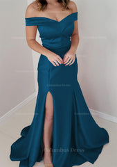 Trumpet/Mermaid Off-the-Shoulder Sleeveless Satin Long/Floor-Length Corset Prom Dress outfits, Prom Dresses Under 100