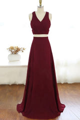 Two Piece V Neck Long Burgundy Corset Prom Dress Evening Dresses outfit, Prom Dress Trends For The Season