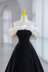 White and Black Velvet Short Corset Prom Dress, Black Off Shoulder Evening Dress outfit, Bridesmaide Dress Colors