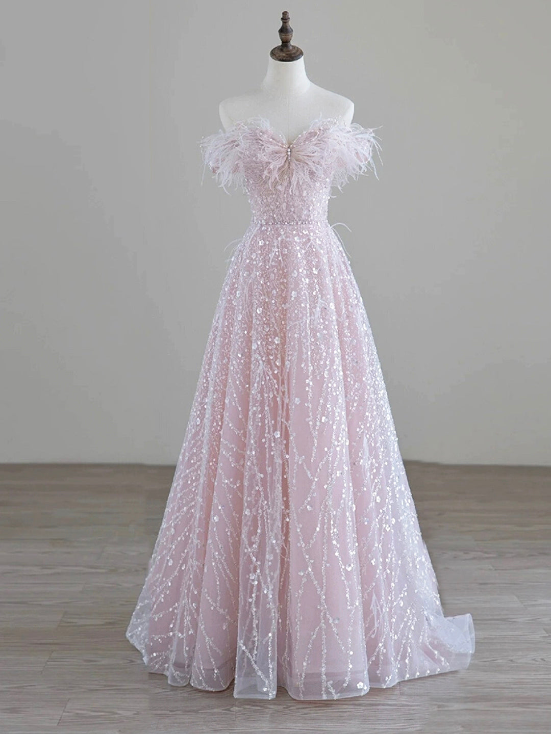 Sparkling Tulle Sequin Long Corset Prom Dress, Off the Shoulder Pink Evening Party Dress Outfits, Party Dress Lace