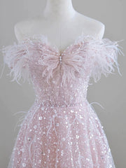 Sparkling Tulle Sequin Long Corset Prom Dress, Off the Shoulder Pink Evening Party Dress Outfits, Party Dress Winter
